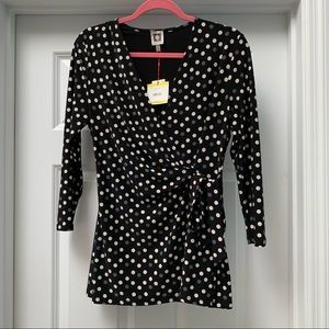 Anne Klein Jersey Polka Dot Print Faux-Wrap Top